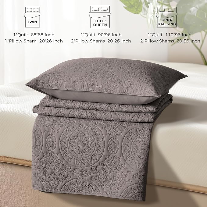 WURUIBO Dark Gray Quilt Set Twin Size, Embossing Microfiber Bedspreads - Image 6