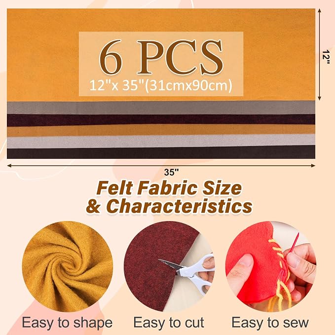 XSEINO 6 Rolls 12"x35" Large Felt Sheets, 1.4mm Thick Nonwoven Fabric - Image 2