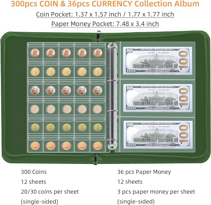 Coin Collection Book Holder for Collectors 2000℉ Fireproof | 300 Pockets Coins - Image 3
