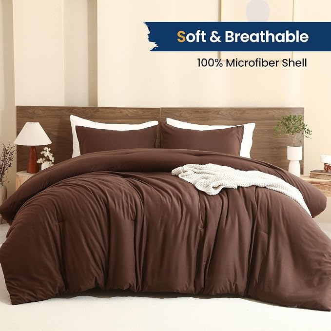 Paxrac Earthy Brown Comforter Full Size, Neutral 3 Pieces Comforter Set - Image 2
