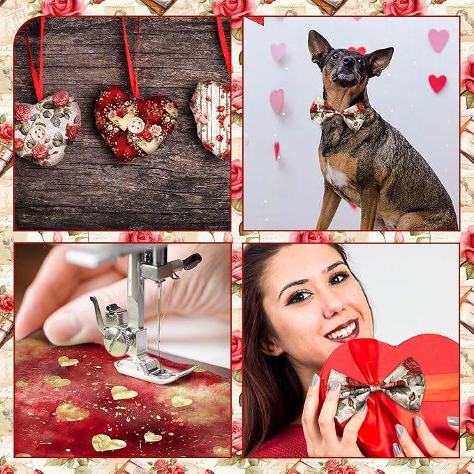 HunnmingRe 20 Pcs 10''x10'' Vintage Valentines Quilting Fabric Square Bundle - Image 6