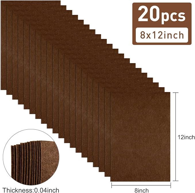 20 Pcs Brown Felt Fabric Sheet 8" x 12" Assorted Color Felt Fabric Sheets - Image 2