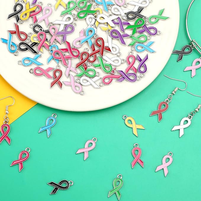 SANNIX 90 Pcs Ribbon Charms, Awareness Ribbon Enamel Charms - Image 3