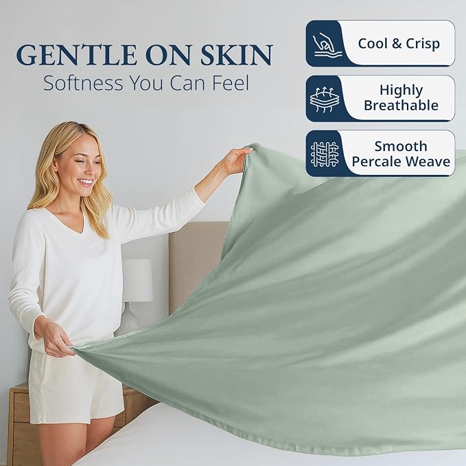 Lane Linen 100% Organic Cotton Twin Size Flat Sheet Only - Image 3