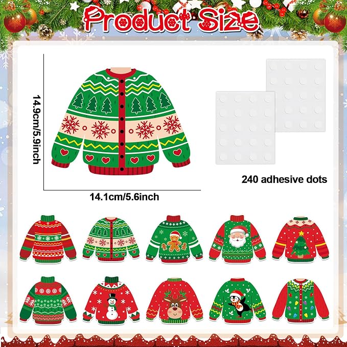 60pcs Christmas Theme Cutouts Ugly Sweater Bulletin Board Decorations Xmas Ugly - Image 2