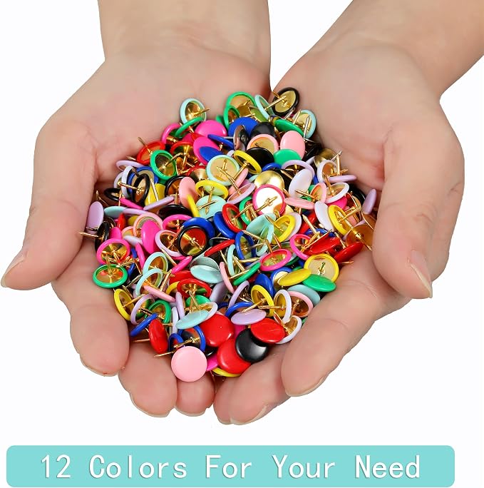 12 Colors Thumb Tacks 264PCS Plastic Round Head Thumbtack Metal Flat Push Pins - Image 9