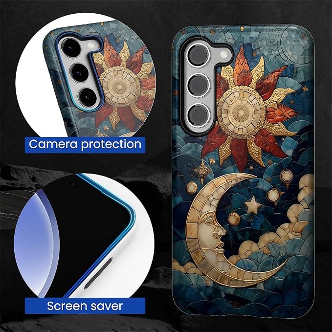 Case for Samsung Galaxy S23 Plus Case, Sun Moon Stars Faux Stained Glass Design - Image 2