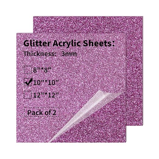 2 PCS 10 x 10 inch Glitter Colored Plexiglass Acrylic Sheets by gdhwcxl