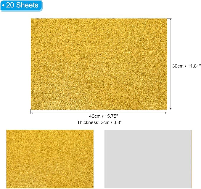 PATIKIL Gold Shiny EVA Glitter Foam Sheet 16x12 Inch 2mm Thick - Image 2