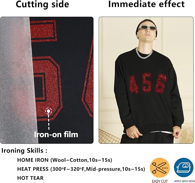 Red Glitter HTV Heat Transfer Vinyl Rolls12inch by 9feet PU Stretch Iron on - Image 3