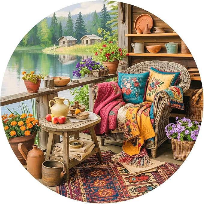 Nature Landscape Lakehouse Scenery Balcony View Cottagecore Puzzles Adults Gifts by Jollitot