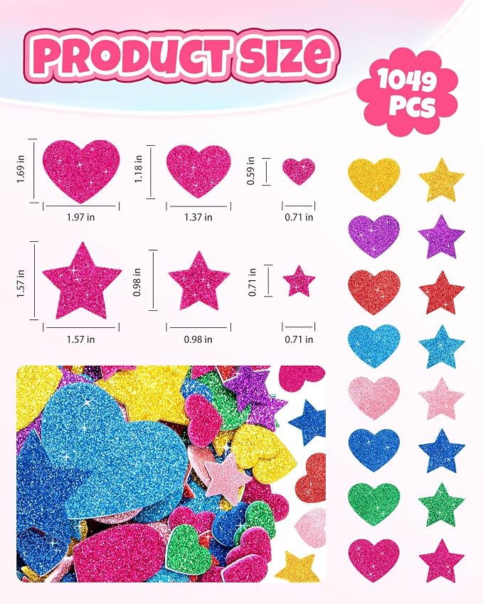 1024PCS Glitter Foam Stickers for Kids - Image 2
