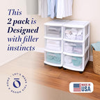 HOMZ 2-Pack Drawer Tower, 3-Tier Clear Plastic Storage Organizer Cart, and - Image 4