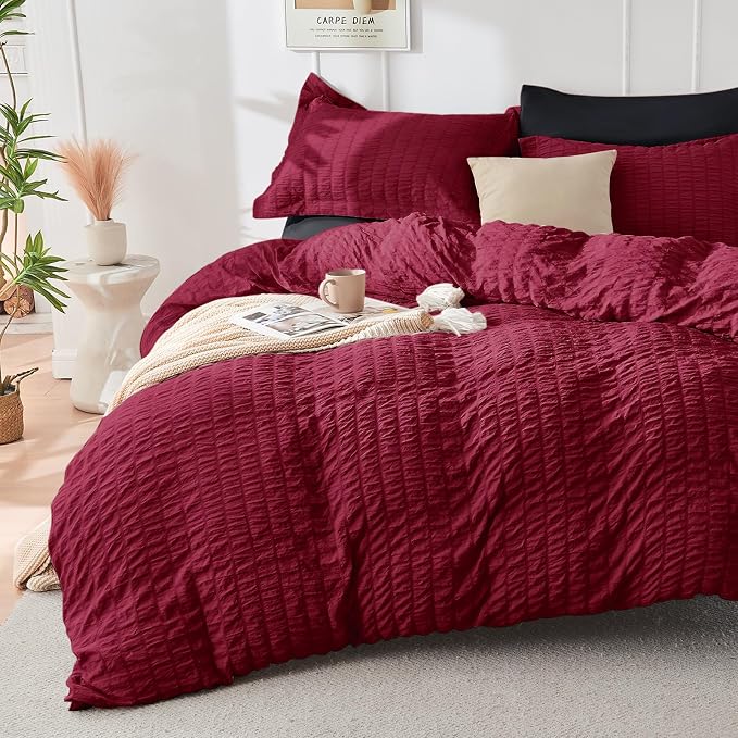HYMOKEGE Red & Black Full Size Comforter Sets Seersucker 7 Pieces, All Season - Image 2