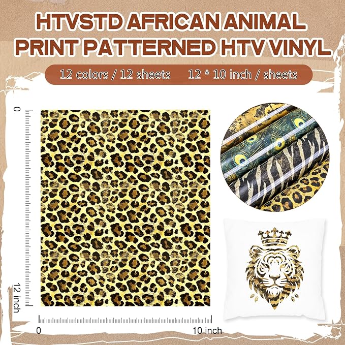 HTVSTD Animal HTV Heat Transfer Vinyl 12 Sheets 12×10in Iron on Vinyl | African - Image 2
