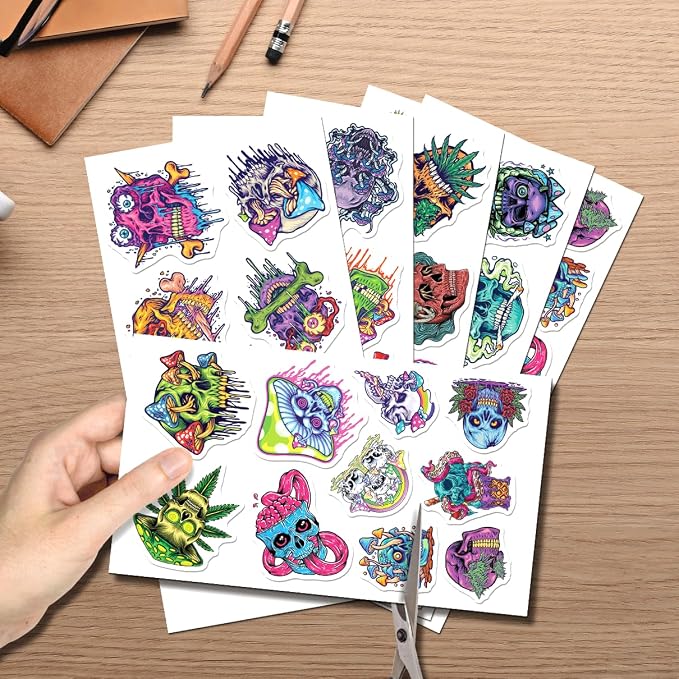 Psychedelic Skull and Trippy Mushroom Artwork 50pcs Stickers Pack Vinyl - Image 2