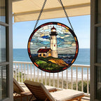 DASTOLL Stained Glass Window Hanging, Ocean Lighthouse Sun Catchers Glass Panel - Image 6