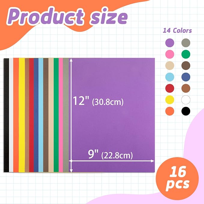 Funria 3mm Embroidery Puffy Foam 9" x 12"16Pcs EVA Foam Sheets - Image 3