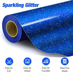 VinylRus Royal Blue Glitter HTV Heat Transfer Vinyl Roll-12 x 10ft Blue Glitter - Image 2