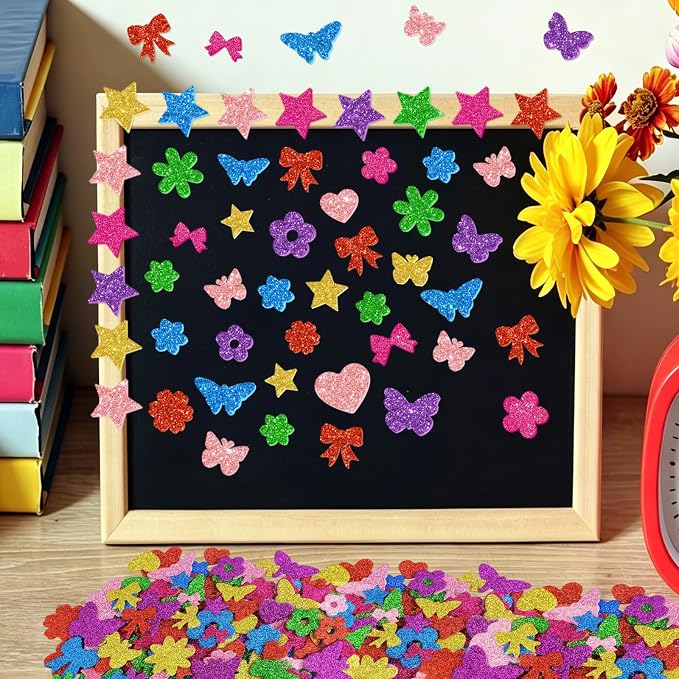 700 Pcs Glitter Foam Stickers, Butterfly & Flower & Bow Shapes Stickers - Image 7