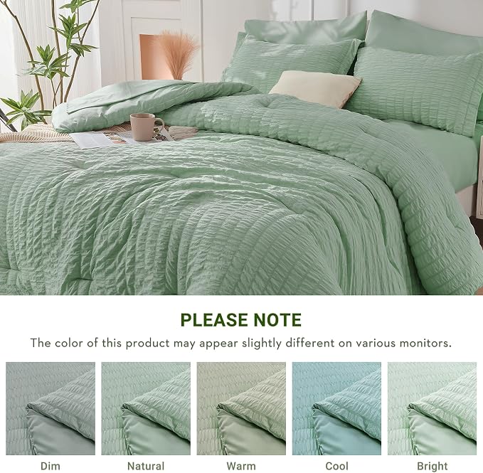 HYMOKEGE Sage Green Twin XL Comforter Set Seersucker 5 Pieces, All Season - Image 6