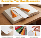 100Pcs Blank Bookmarks with Tassels, 400gsm Cardstock 5x15cm White Blank Paper - Image 4