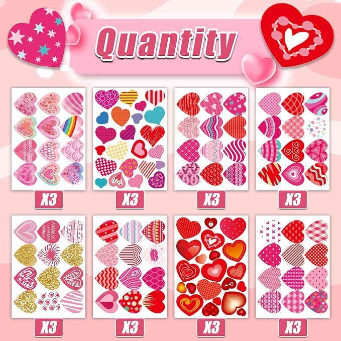24 Sheets of Valentines Day Heart Stickers - Image 2