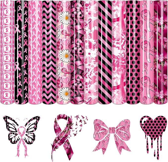 Tintnut Black Pink Ribbon Heat Transfer Vinyl, easy cut & weed, stretch washable by Tintnut