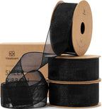 Vitalizart Black Ribbon Organza Sheer Ribbon 1 inch x 30Yd Handmade Fabric by Vitalizart
