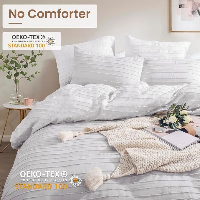 NEXHOME PRO Duvet Cover Queen, Light Grey 3 Pieces Boho Tufted Duvet Cover Set - Image 3
