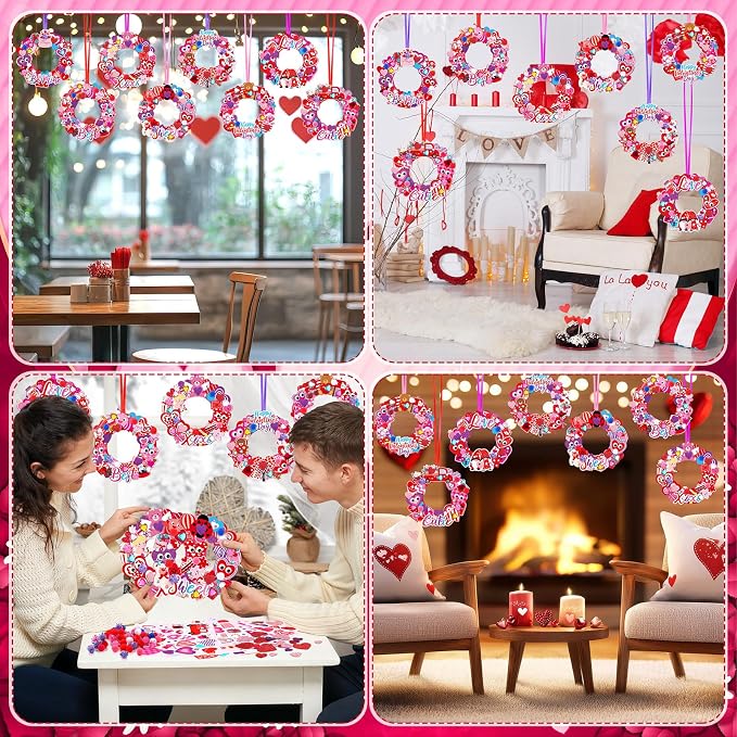 Hollowfly 48 Sets Valentine's Day Wreath Craft Kits DIY Heart Wreath Hanging - Image 6