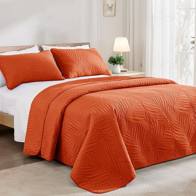 Exclusivo Mezcla Queen Quilt Bedding Set, Lightweight Burnt Orange Quilts Queen - Image 2