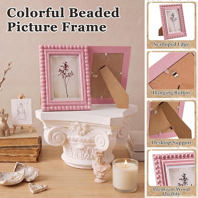 1 Pack 5 x 7 Picture Frame, Wood Beaded Boho Photo Frame, Vintage Photo Display - Image 4