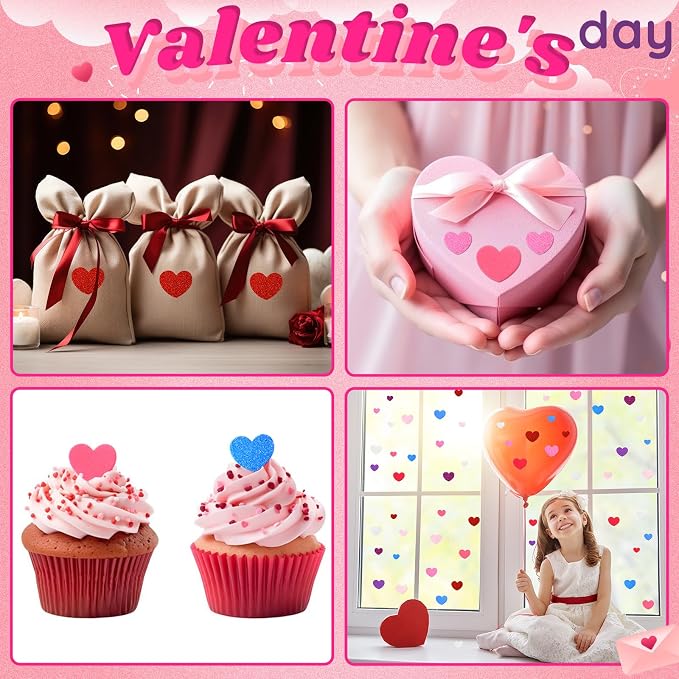 600Pcs Foam Heart Stickers Valentine's Day Glitter Love Sticker | 3 Sizes - Image 6