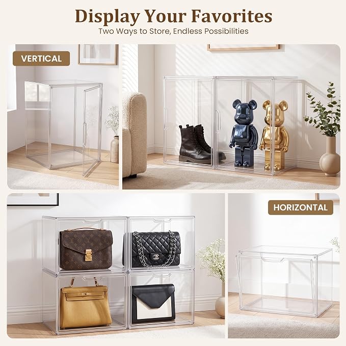 XX-Large Clear Acrylic Display Case, 5 Pack | Extra Large Stackable Storage Bins - Image 3