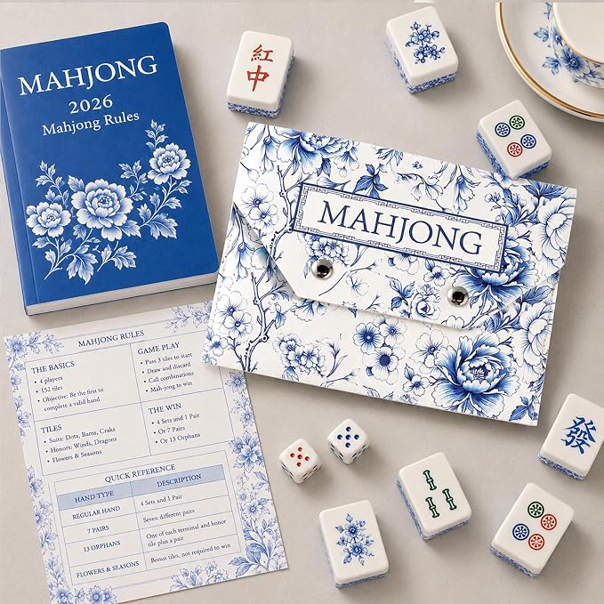 Leather Mahjong Card Clutch Holder Pouch Chinoiserie Floral Mahjong Card Sleeve - Image 5