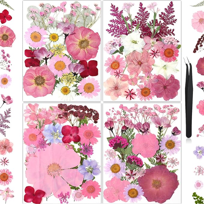 85Pcs Pink Dried Flowers for Crafts, Natural Pressed Flowers for Crafts Real by HLCYGJIN