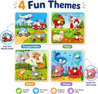 Wooden Peg Puzzle Set for Toddlers, 4 Pack Animal Vehicle Ocean Farm Puzzles - Image 2