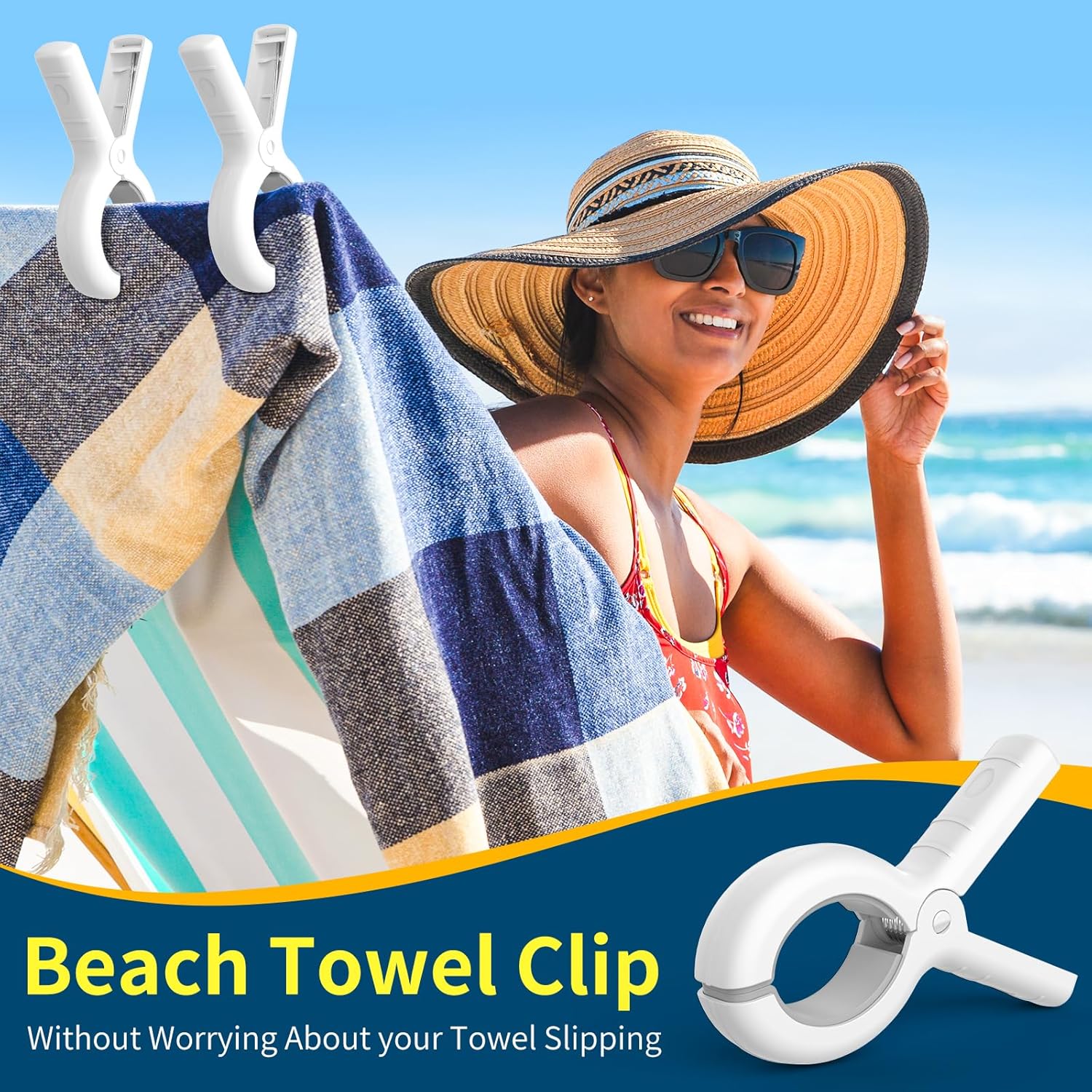 Senbowe 12 Pack Beach Towel Clips,Pool Chair Clips,Heavy Duty Plastic Clothes Pins,Quilt Drying Clips,Windproof Clothes Clips,Keep Your Towel,Clothes,Blankets to Dry on Clothesline and Hanging Rack