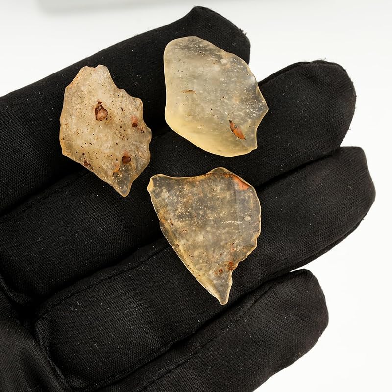 ColouredRocks 3pcs Libyan Desert Glass, Raw Golden Tektite Crystals, Loose - Image 3