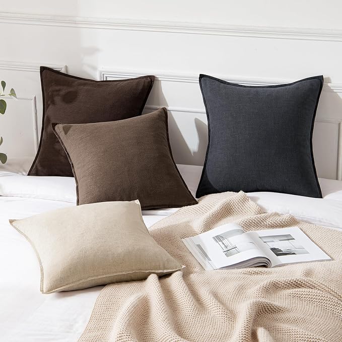 MIULEE Decorative Linen Pillow Covers 18x18 Inch Dark Brown Boho Farmhouse - Image 4