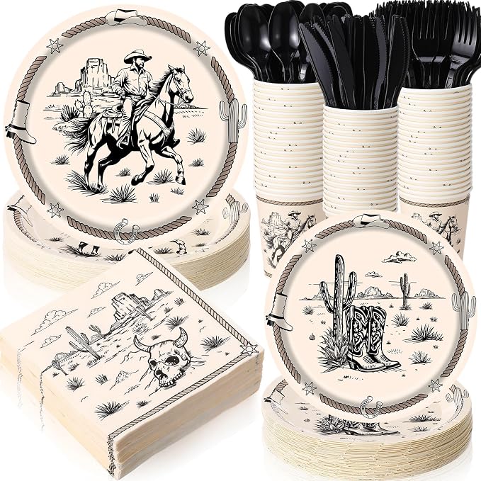 Pickmesh 400 Pcs Western Cowboy Party Plates and Napkin Decoration Wild West by Pickmesh