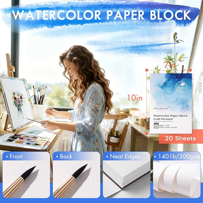 Watercolor Paper Block 7x10 Inch, Fuumuui 100% Cotton Paper Pad, 20 Sheets - Image 7