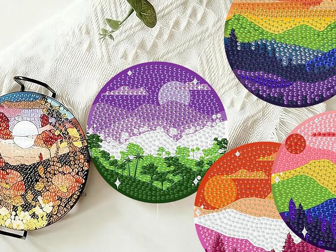 8 PCS Diamond Art Coasters Kits Moutain Sunset Diamond Painting Coaster | - Image 8