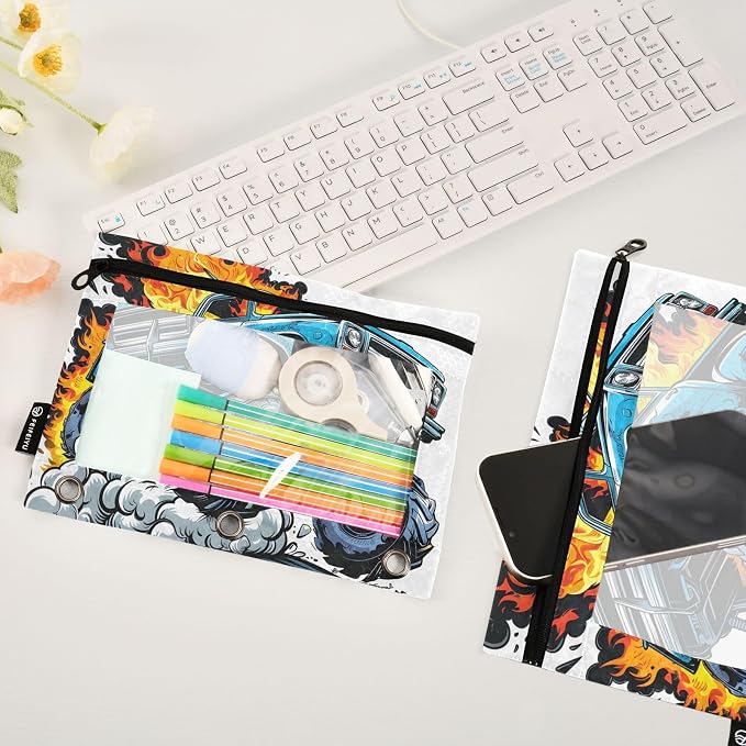 Truck Fire Pencil Pouch for 3 Ring Binder, 2 Pack Waterproof Pencil Bags Clear - Image 5