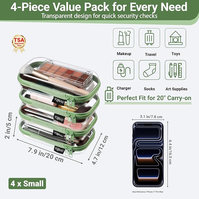 YQBRAO 4-Pack Clear Hard Shell Zipper Case, 1.2mm Ultra-Thick Diaper Bag - Image 4