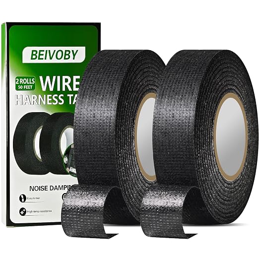 2 Rolls High Temp Wire Harness Tape – OEM-Grade Automotive Cloth Fabric Tape by BEIVOBYDirect