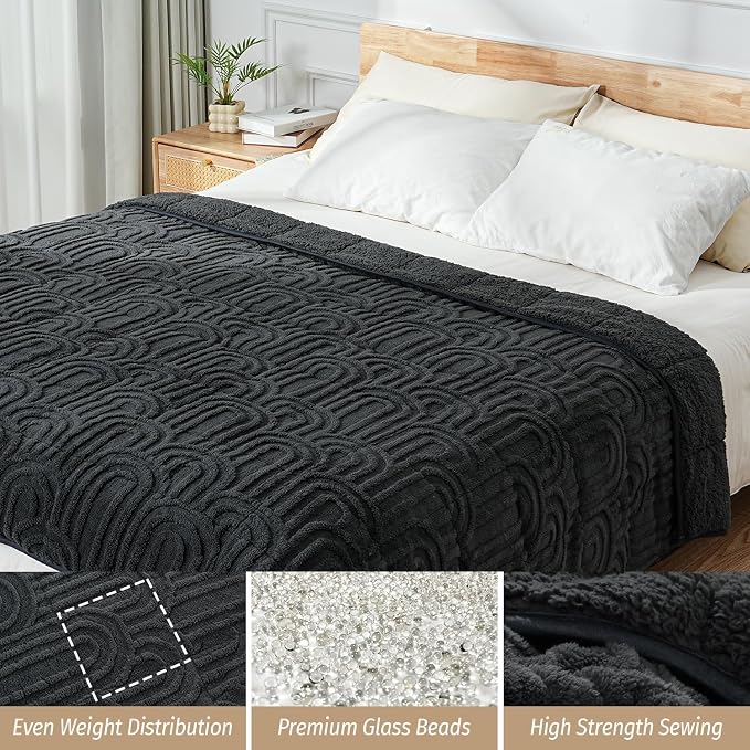 Wemore Jacquard Fleece Weighted Blanket Twin Size 48" x 72" 12lbs, Ultra Soft - Image 4