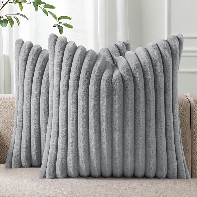 Pallene Faux Fur Plush Throw Pillow Covers 24x24 Set of 2, Luxury Soft Fluffy by PALLENE
