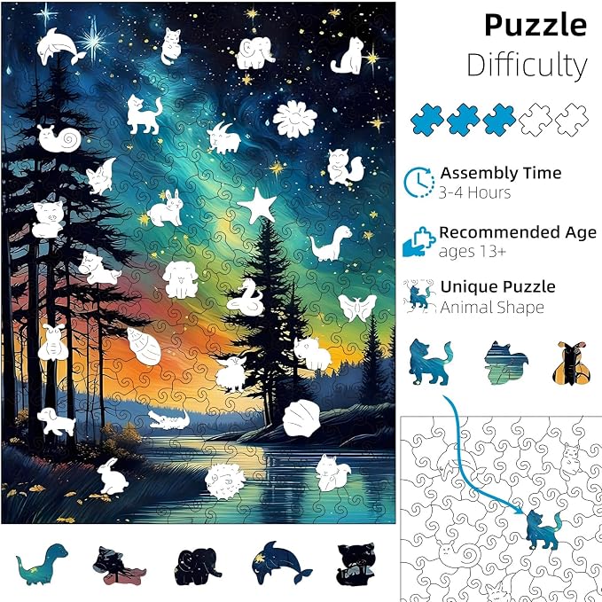 Wooden Puzzles for Adults, Unique Animal Shaped Wooden Jigsaw Puzzles for Adults - Image 3